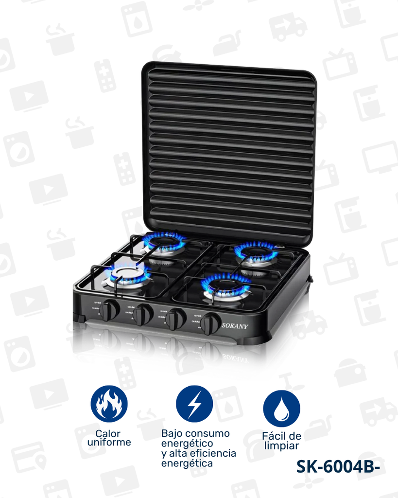 SK-6004B ESTUFA A GAS NEGRA X 4