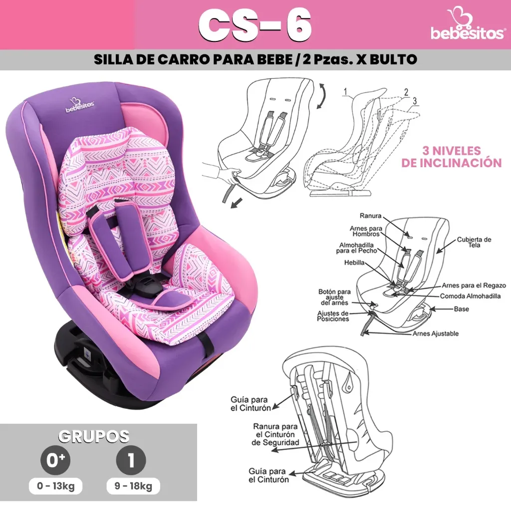 CS-6 SILLA PARA CARRO ROSA X 2
