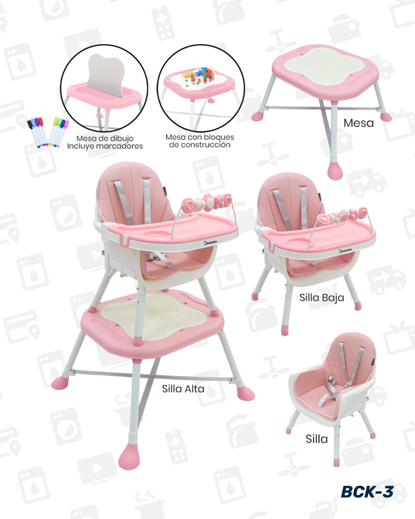 BCK-3 SILLA DE COMER ROSA 5 EN 1