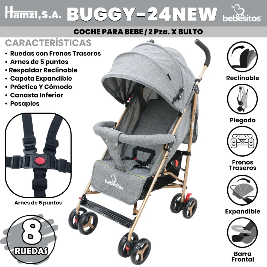 BUGGY-24NEW COCHE PARAGUA GRIS X 2
